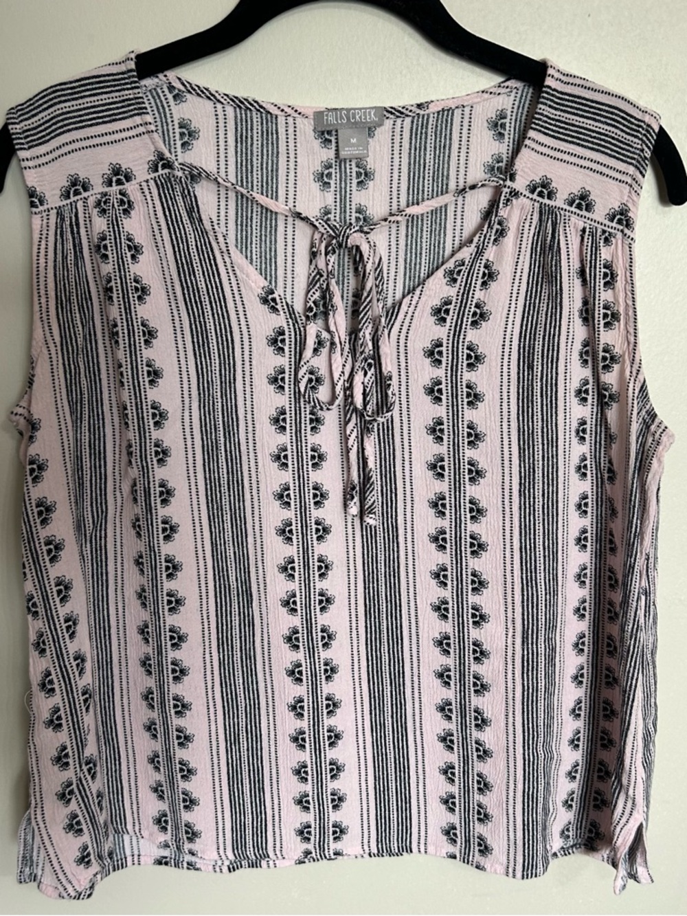 Falls Creek Pink Sleeveless Tie-Front Striped Print Top